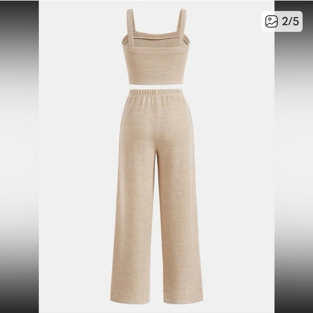 Solid Cami Top & Wide Leg Pants Matching Set XS